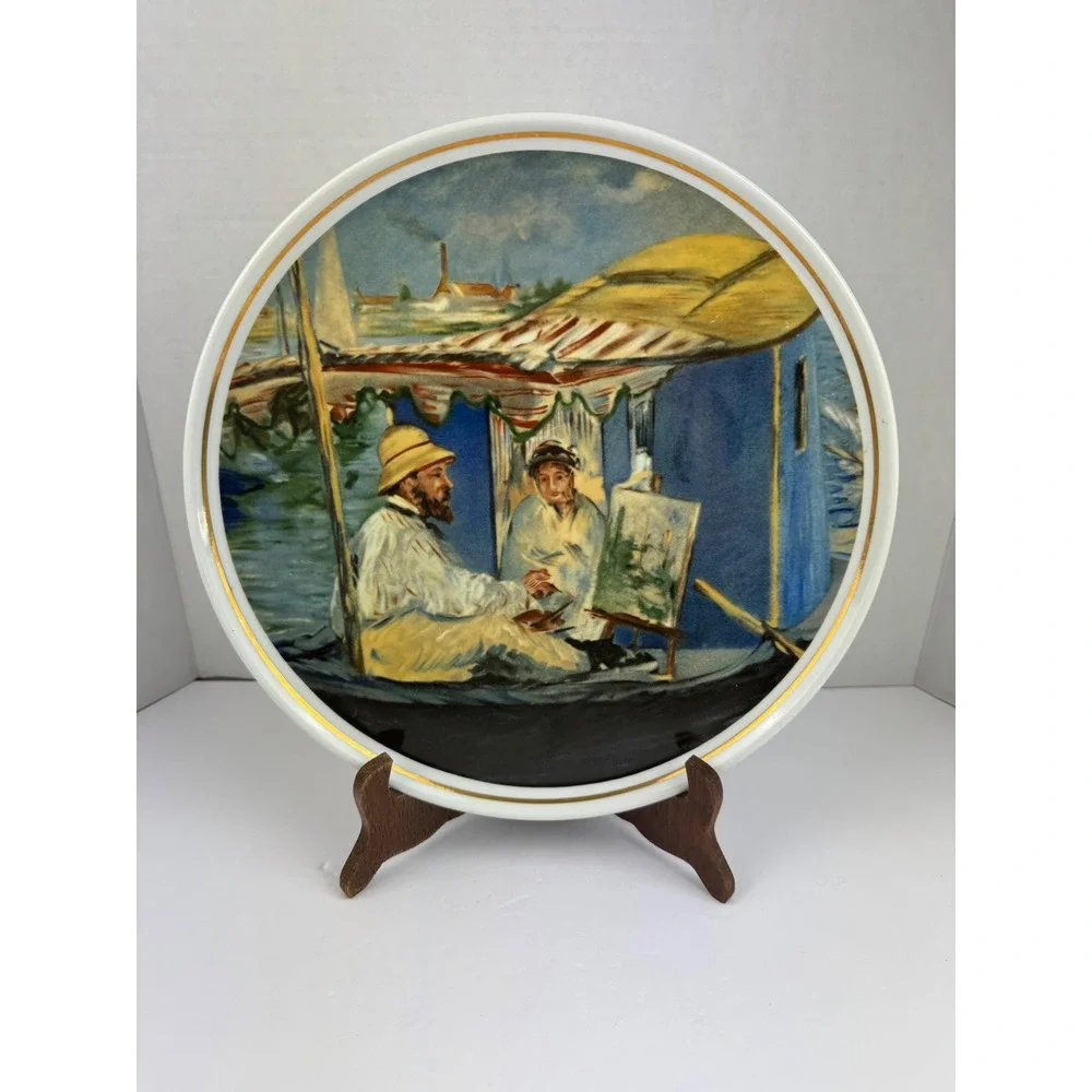 Limoges France Edouard Manet Monet Painting on His Studio Boat Collector Plate